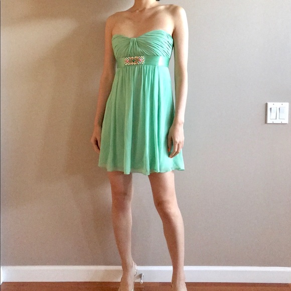 BCBG maxazria 100% silk mini strapless dress in sage mint green - Picture 9 of 10